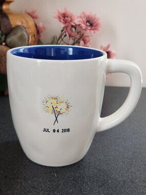 Rae Dunn Artisan Collection JUL 04 2018 Patriotic Mug Blue Interior Ceramic
